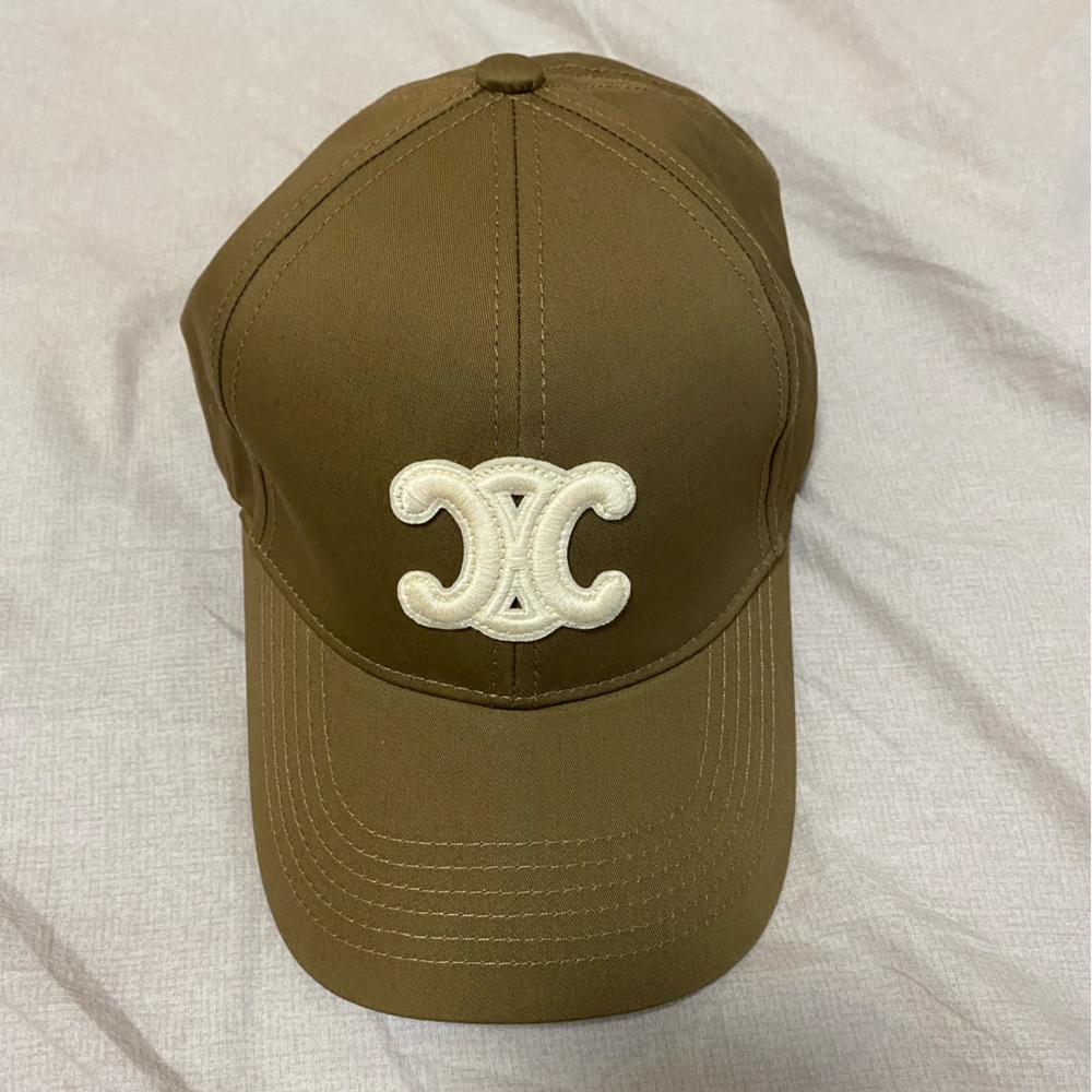Celine Olive Cap with Cream Logo